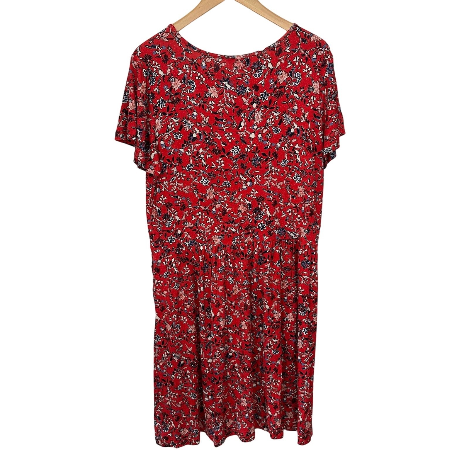 Christopher & Banks Womens Xl Dress V Neck Red Floral Stretch Cottage Rayon — image 3 of 8